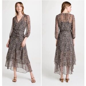 VERONICA BEARD Sazan Paisley Floral Long Sleeve Handkerchief Hem Midi Dress Sz 2